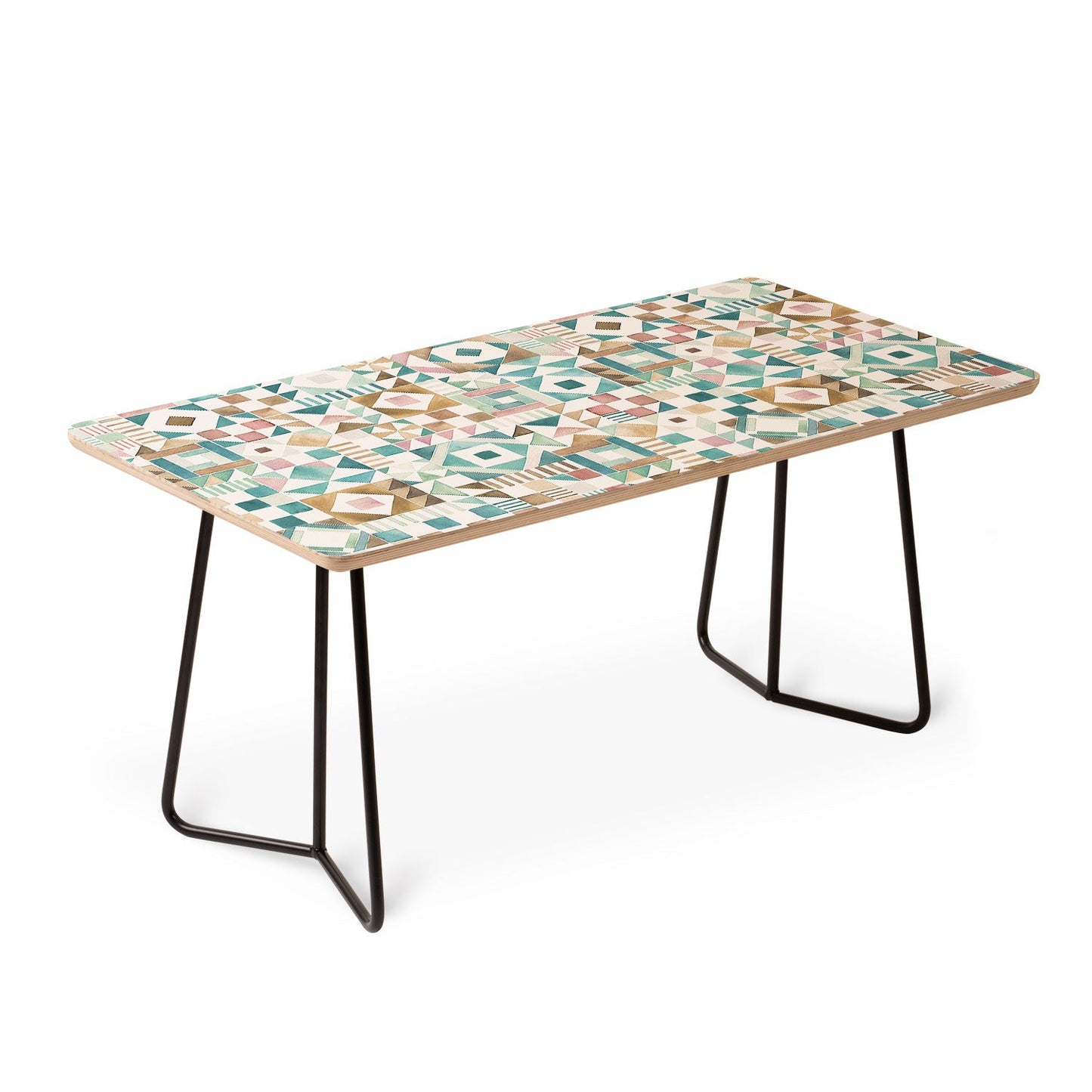 Ninola Design Charming Nostalgia Geometric Tiles Patchwork Aqua Pink Gold Coffee Table