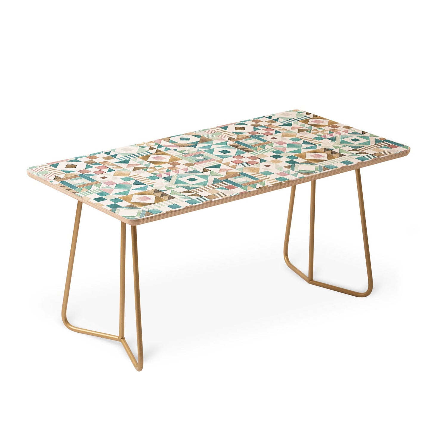 Ninola Design Charming Nostalgia Geometric Tiles Patchwork Aqua Pink Gold Coffee Table