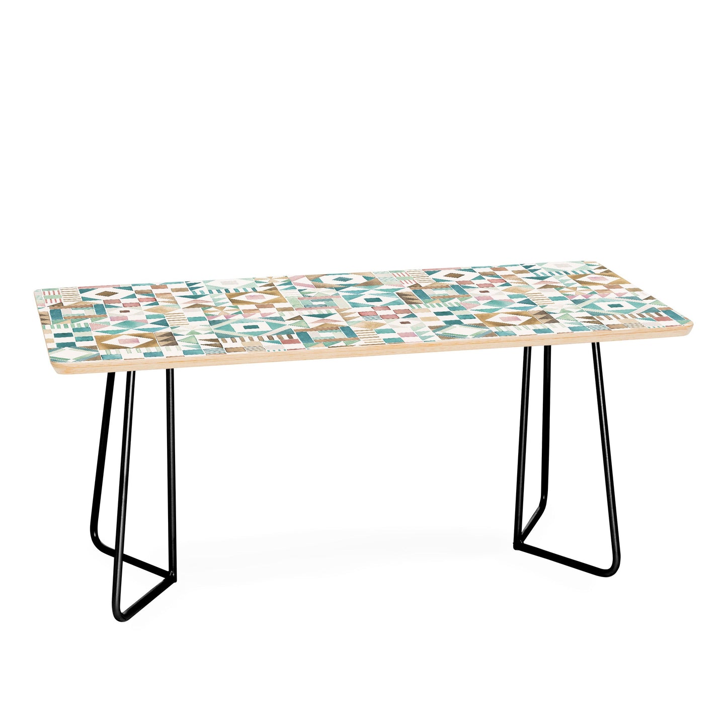 Ninola Design Charming Nostalgia Geometric Tiles Patchwork Aqua Pink Gold Coffee Table