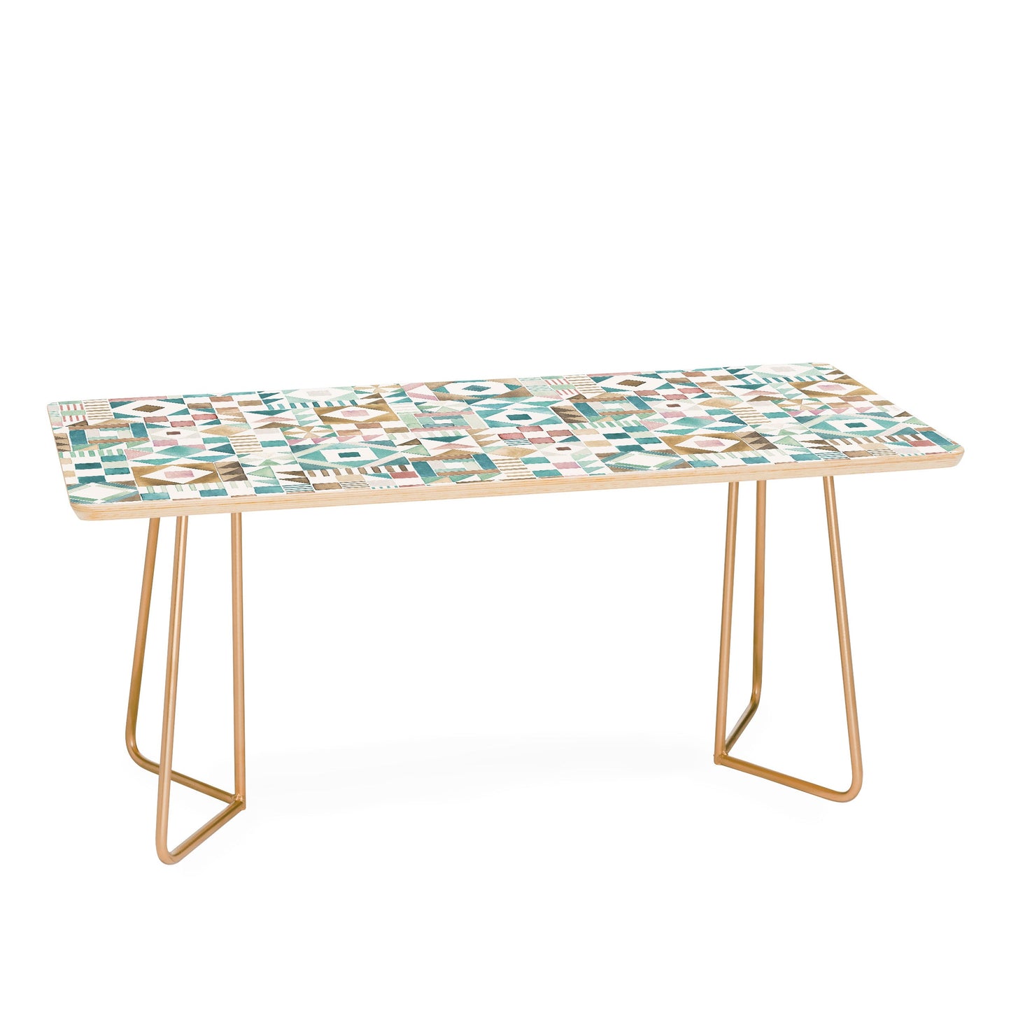 Ninola Design Charming Nostalgia Geometric Tiles Patchwork Aqua Pink Gold Coffee Table