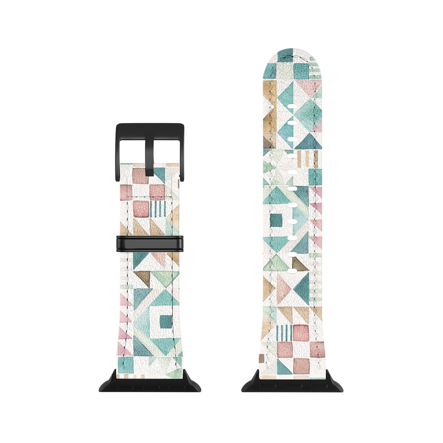 Ninola Design Charming Nostalgia Geometric Tiles Patchwork Aqua Pink Gold Apple Watch Band