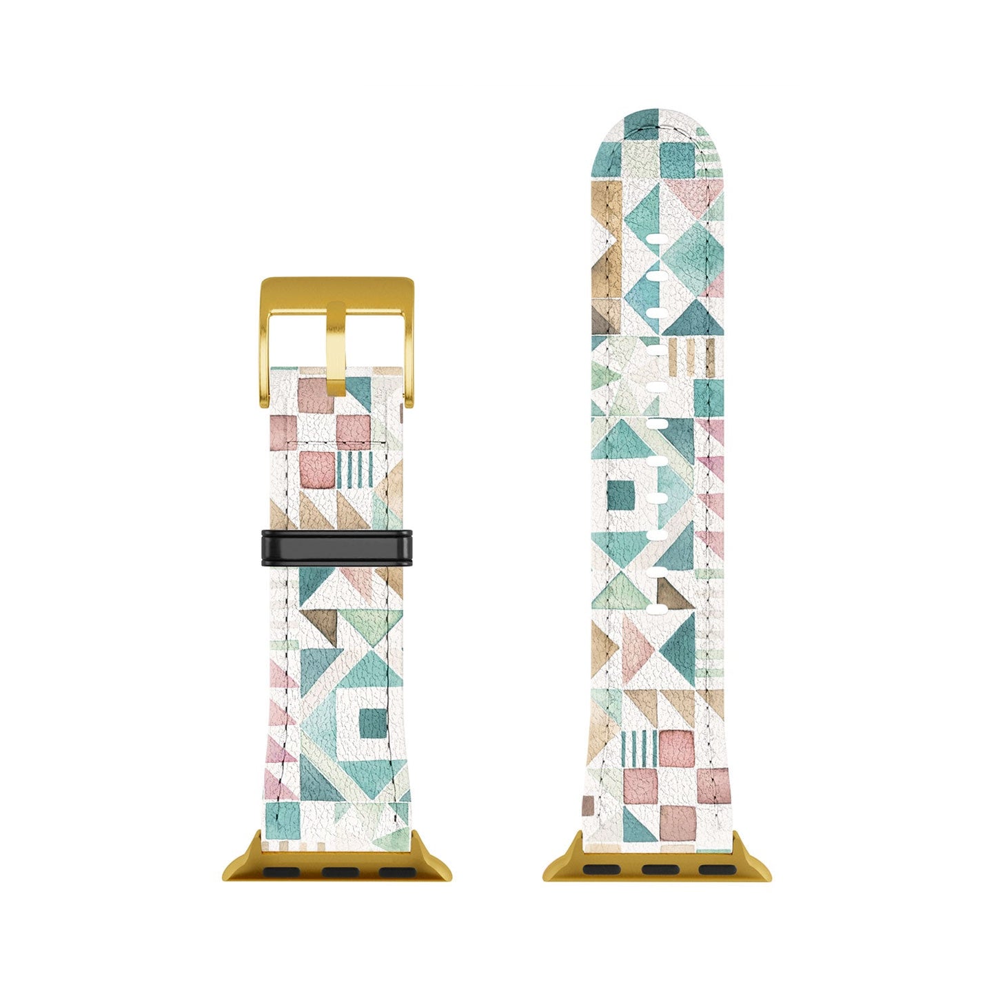 Ninola Design Charming Nostalgia Geometric Tiles Patchwork Aqua Pink Gold Apple Watch Band