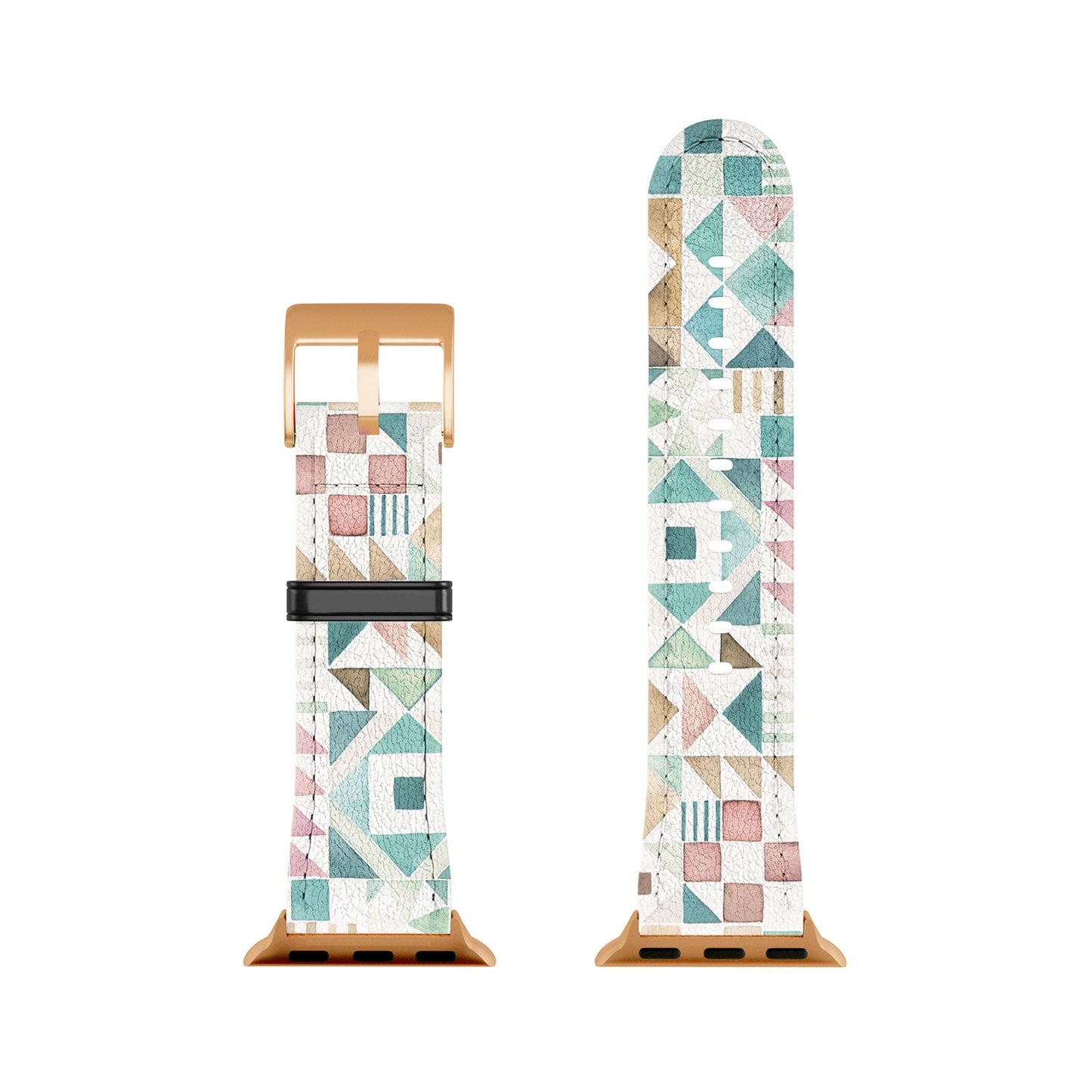 Ninola Design Charming Nostalgia Geometric Tiles Patchwork Aqua Pink Gold Apple Watch Band