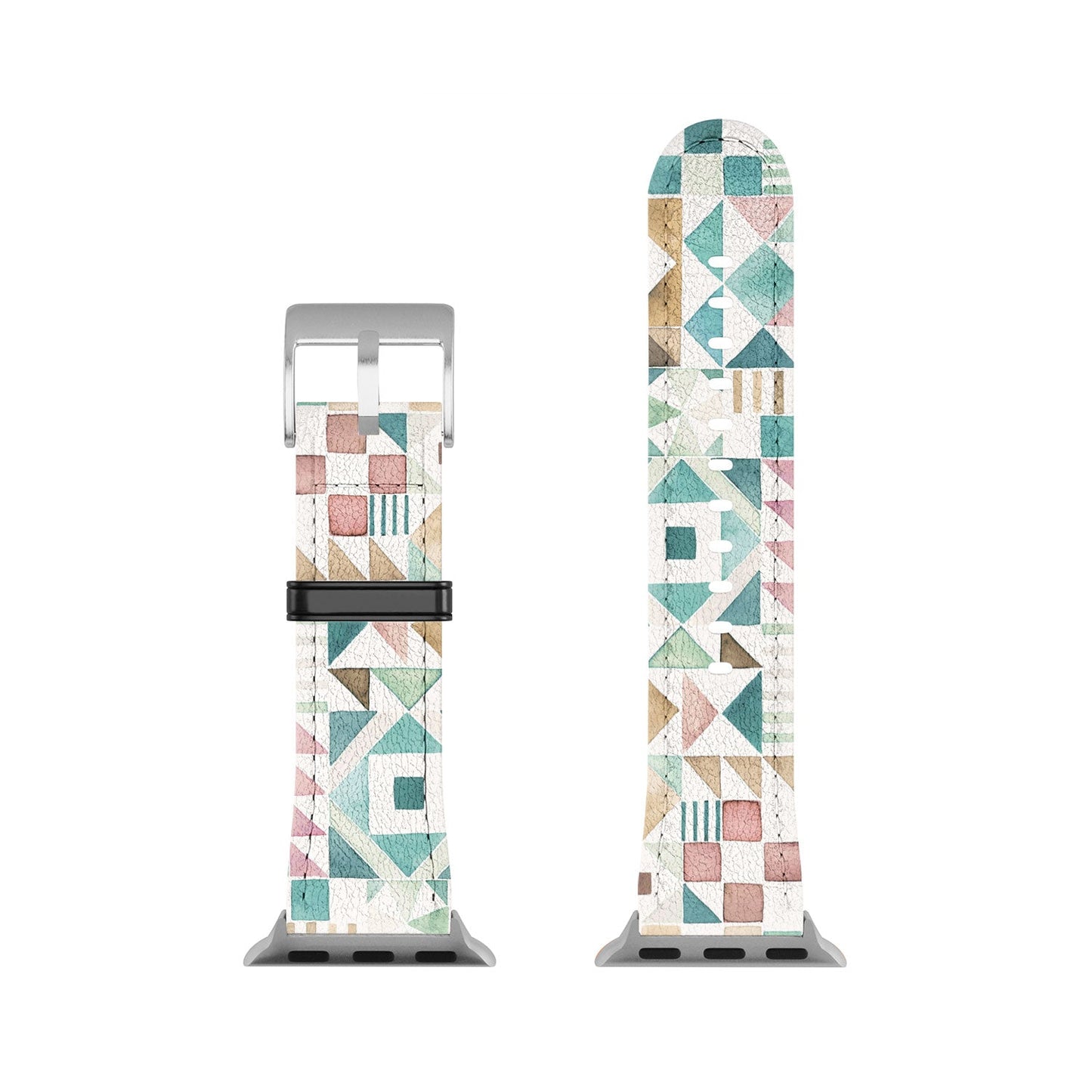 Ninola Design Charming Nostalgia Geometric Tiles Patchwork Aqua Pink Gold Apple Watch Band