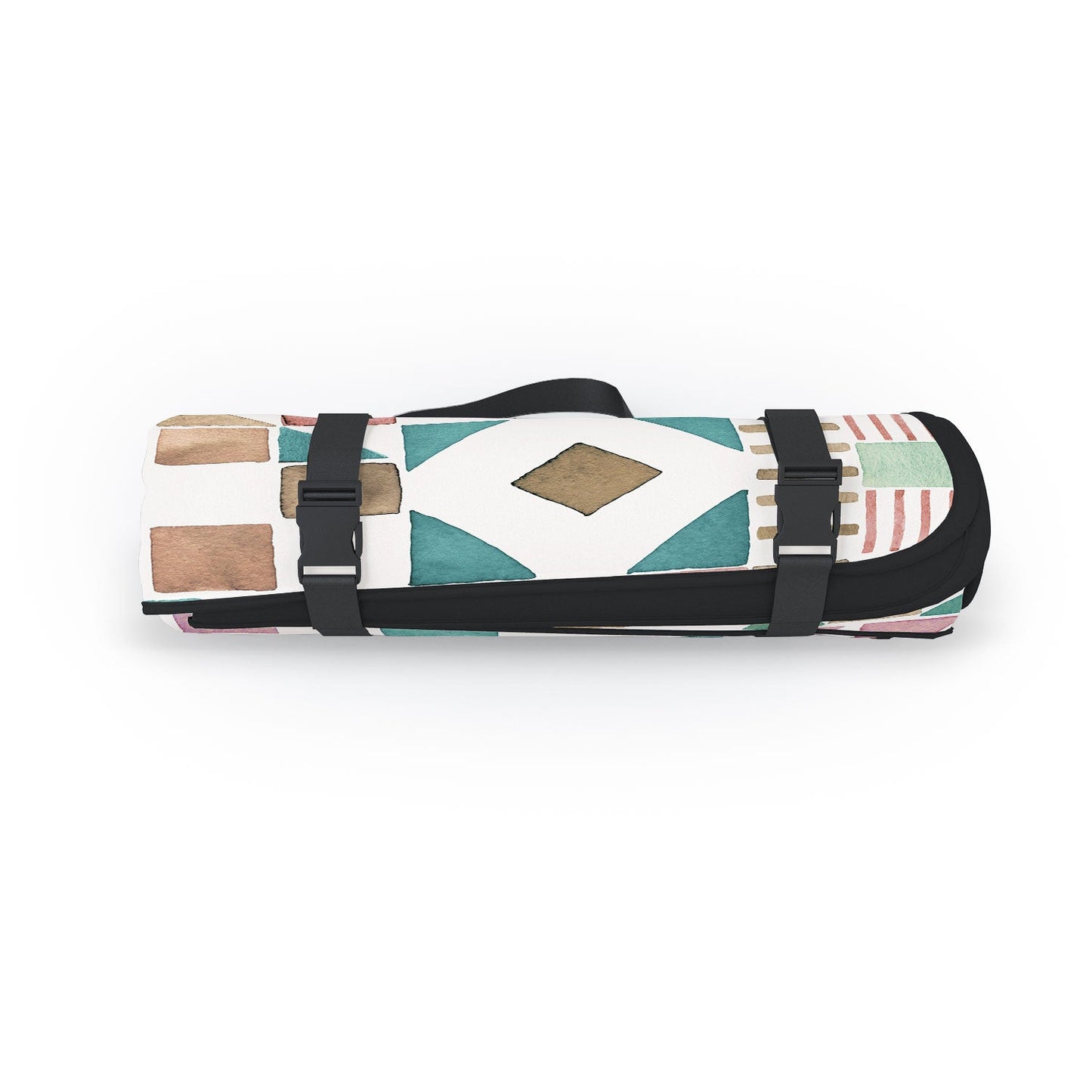 Ninola Design Charming Nostalgia Geometric Tiles Patchwork Aqua Pink Gold Picnic Blanket