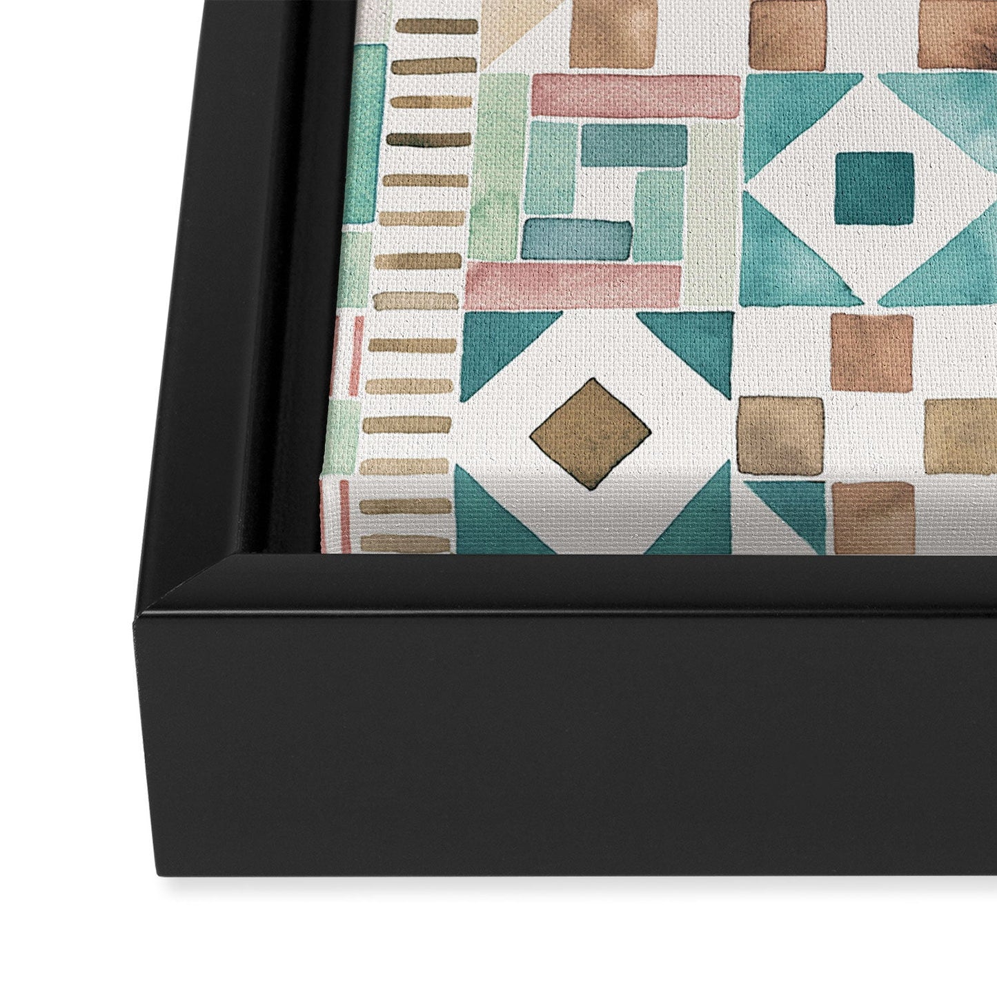 Ninola Design Charming Nostalgia Geometric Tiles Patchwork Aqua Pink Gold Art Canvas
