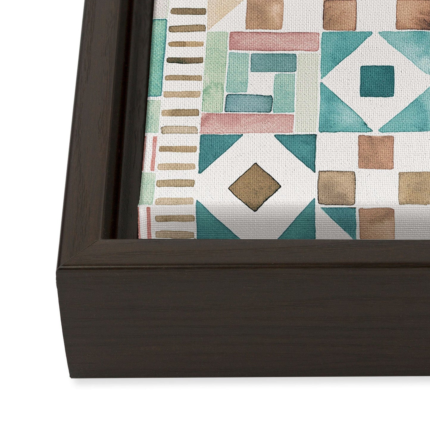 Ninola Design Charming Nostalgia Geometric Tiles Patchwork Aqua Pink Gold Art Canvas