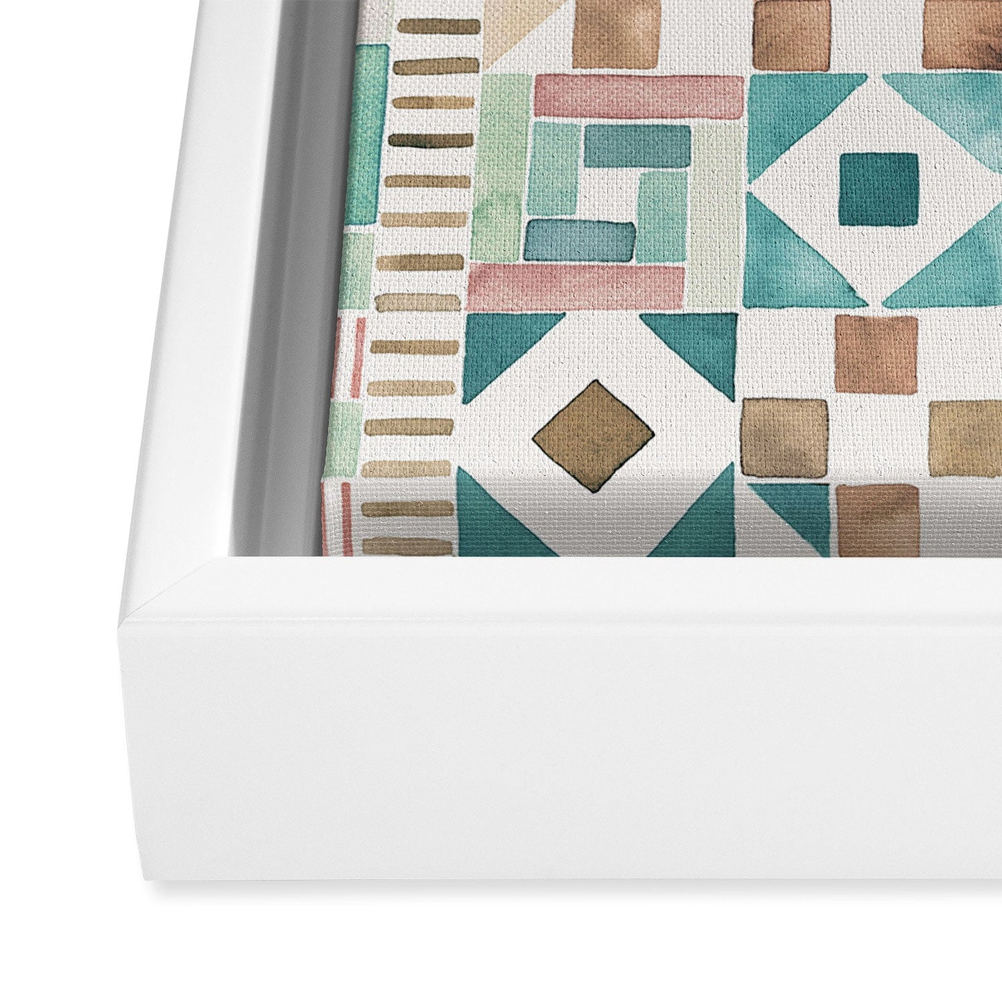Ninola Design Charming Nostalgia Geometric Tiles Patchwork Aqua Pink Gold Art Canvas