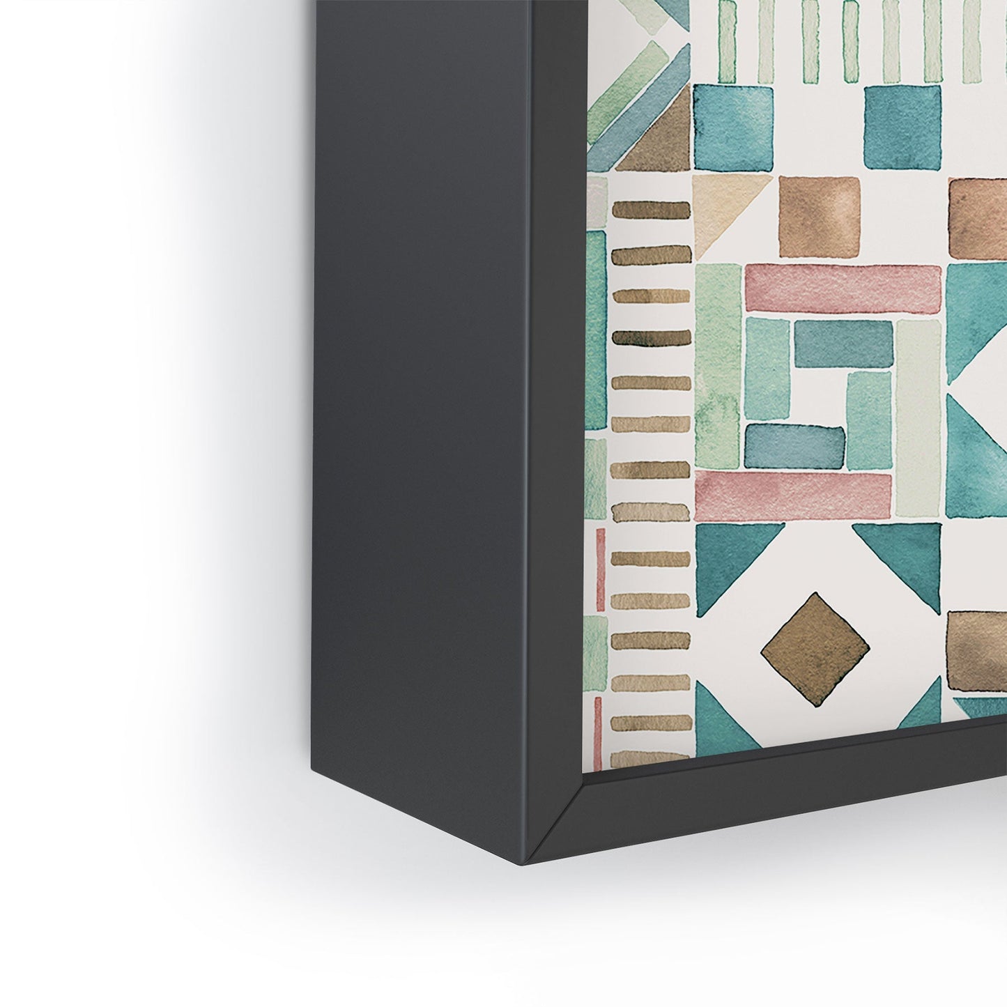 Ninola Design Charming Nostalgia Geometric Tiles Patchwork Aqua Pink Gold Framed Mini Art Print
