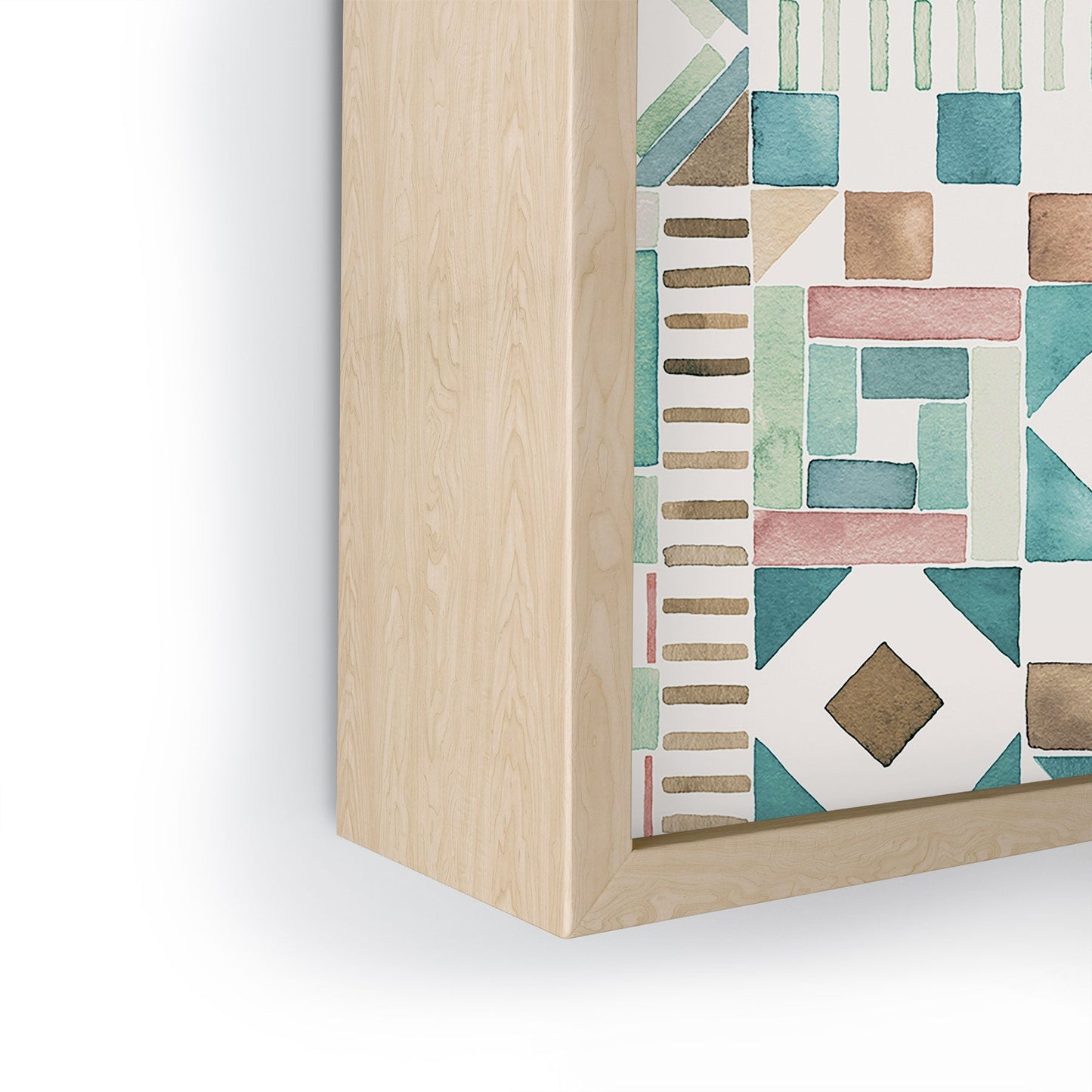 Ninola Design Charming Nostalgia Geometric Tiles Patchwork Aqua Pink Gold Framed Mini Art Print