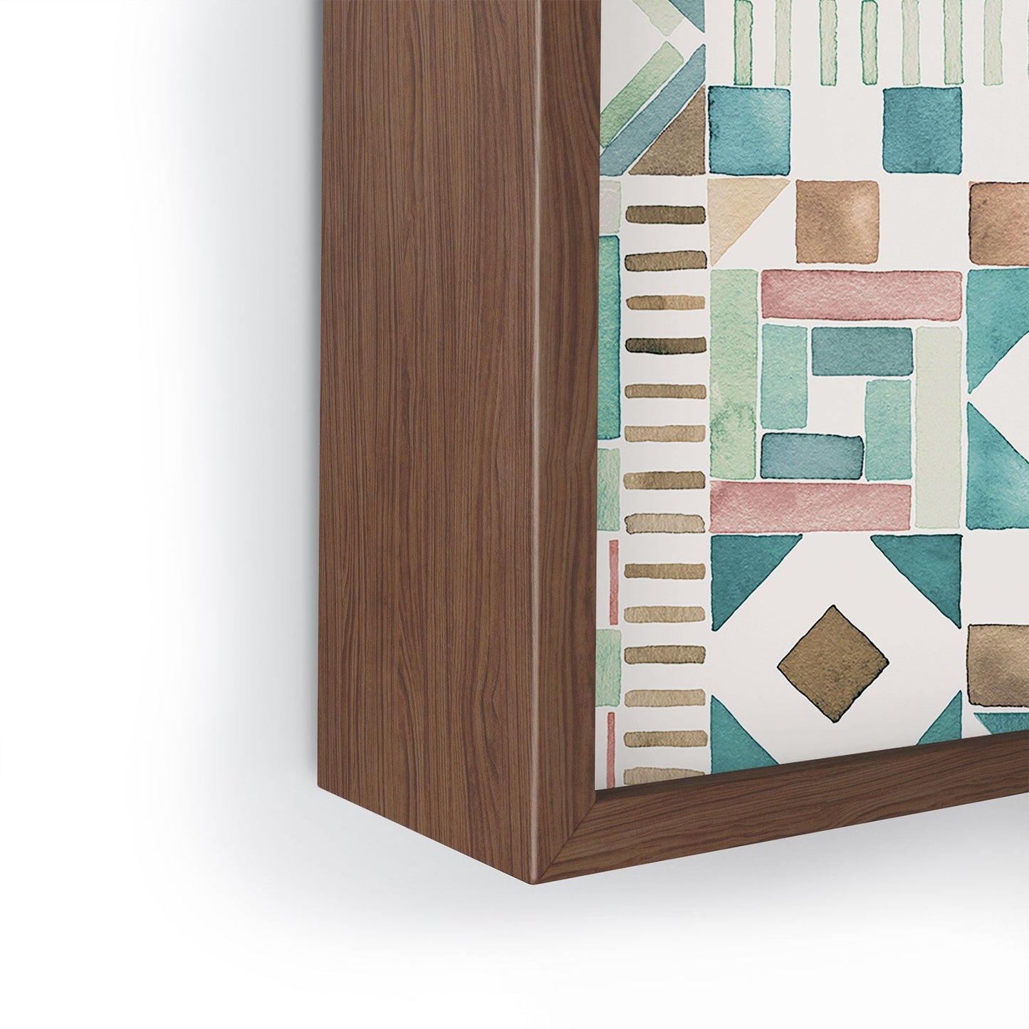 Ninola Design Charming Nostalgia Geometric Tiles Patchwork Aqua Pink Gold Framed Mini Art Print