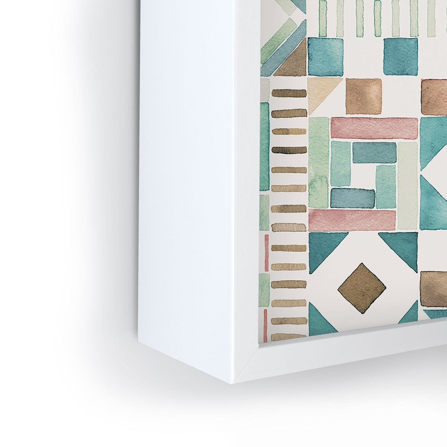 Ninola Design Charming Nostalgia Geometric Tiles Patchwork Aqua Pink Gold Framed Mini Art Print