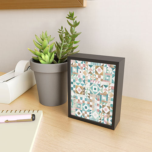 Ninola Design Charming Nostalgia Geometric Tiles Patchwork Aqua Pink Gold Framed Mini Art Print