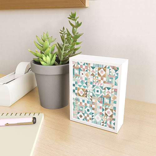 Ninola Design Charming Nostalgia Geometric Tiles Patchwork Aqua Pink Gold Framed Mini Art Print