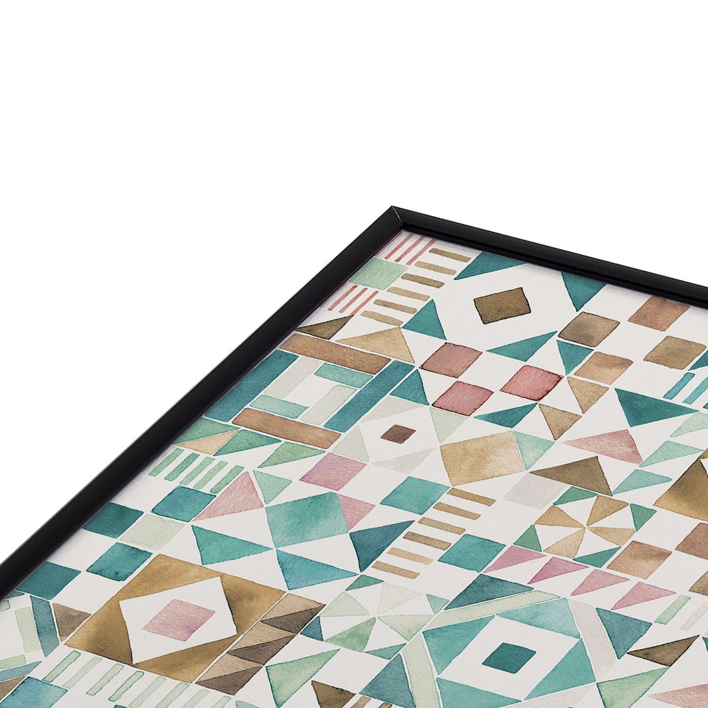 Ninola Design Charming Nostalgia Geometric Tiles Patchwork Aqua Pink Gold Square Metal Framed Art Print
