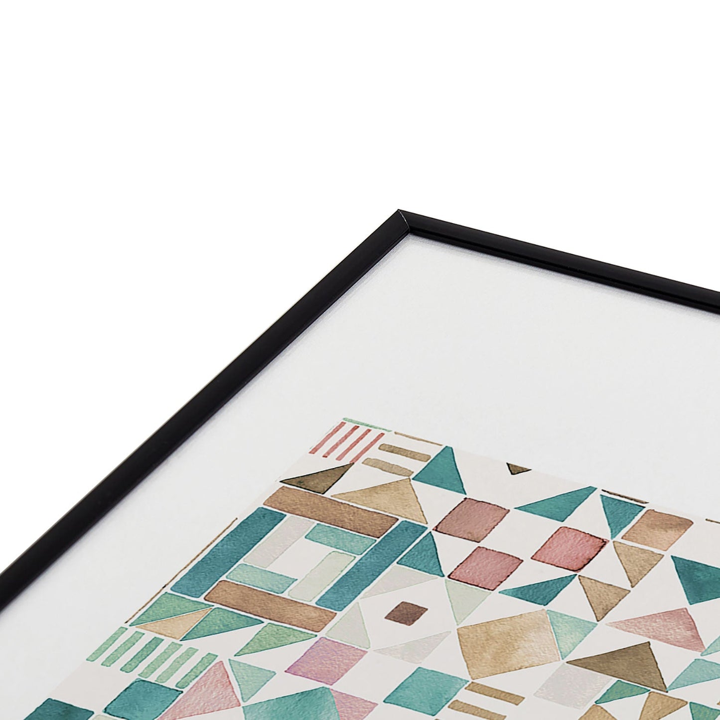 Ninola Design Charming Nostalgia Geometric Tiles Patchwork Aqua Pink Gold Metal Framed Art Print