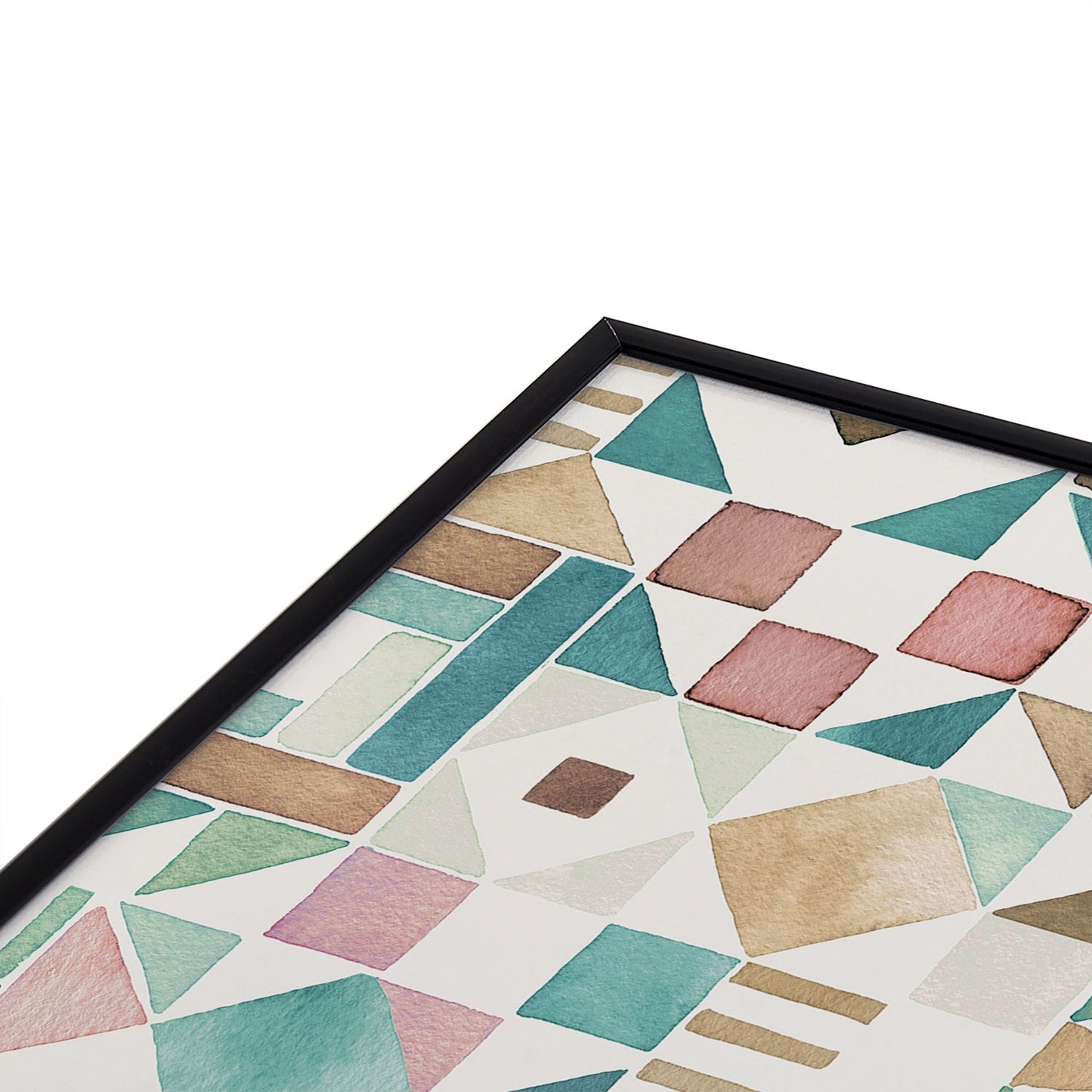 Ninola Design Charming Nostalgia Geometric Tiles Patchwork Aqua Pink Gold Square Metal Framed Art Print
