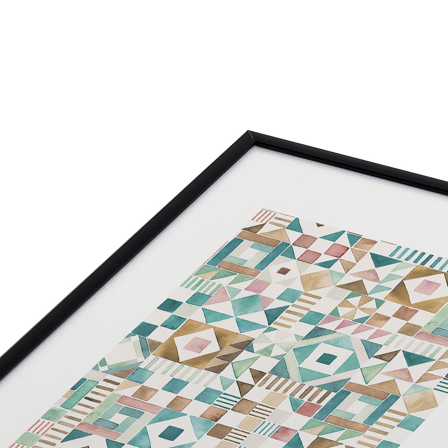 Ninola Design Charming Nostalgia Geometric Tiles Patchwork Aqua Pink Gold Metal Framed Art Print