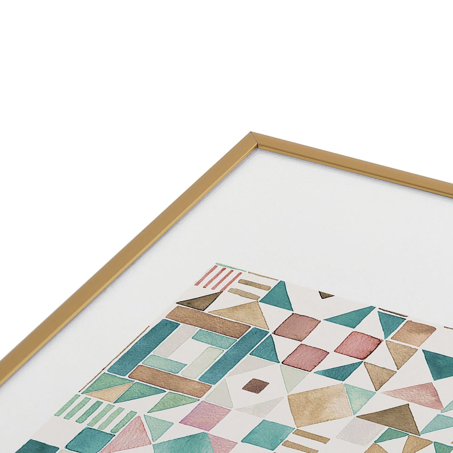 Ninola Design Charming Nostalgia Geometric Tiles Patchwork Aqua Pink Gold Metal Framed Art Print