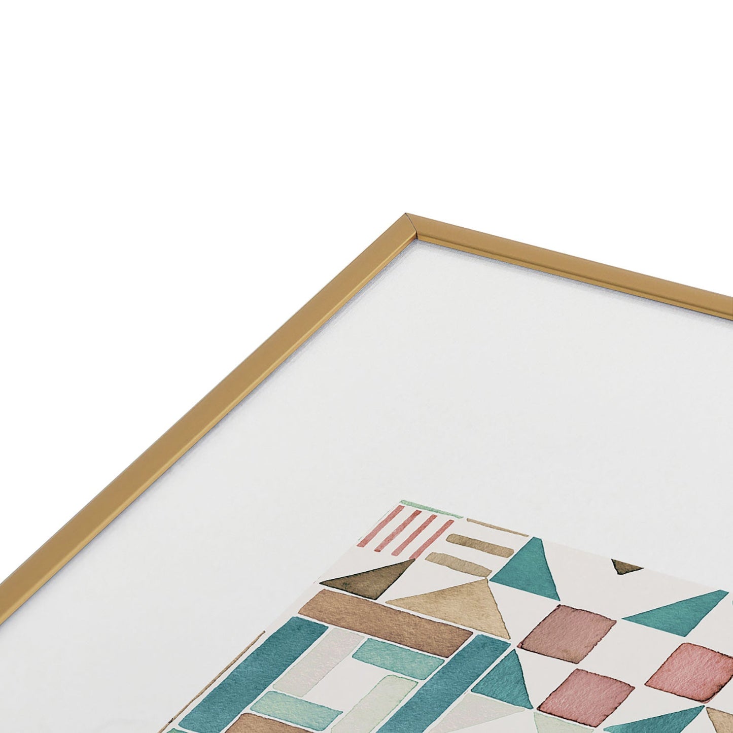 Ninola Design Charming Nostalgia Geometric Tiles Patchwork Aqua Pink Gold Metal Framed Art Print