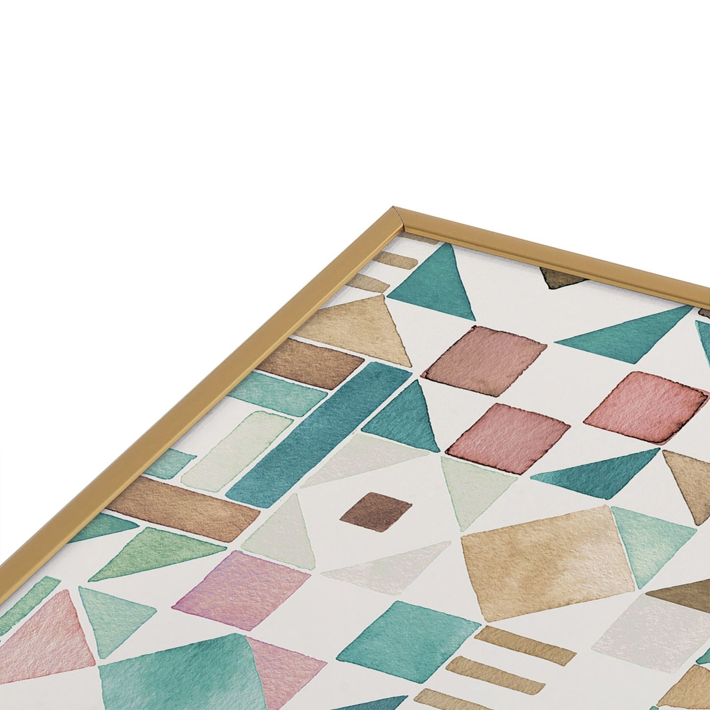 Ninola Design Charming Nostalgia Geometric Tiles Patchwork Aqua Pink Gold Square Metal Framed Art Print