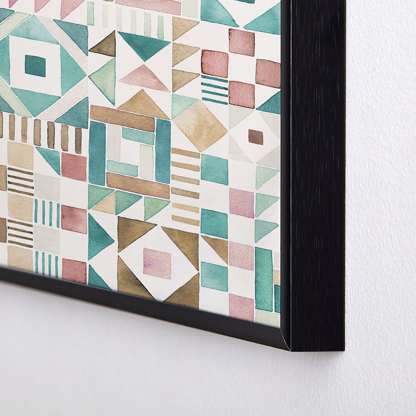 Ninola Design Charming Nostalgia Geometric Tiles Patchwork Aqua Pink Gold Square Metal Framed Art Print