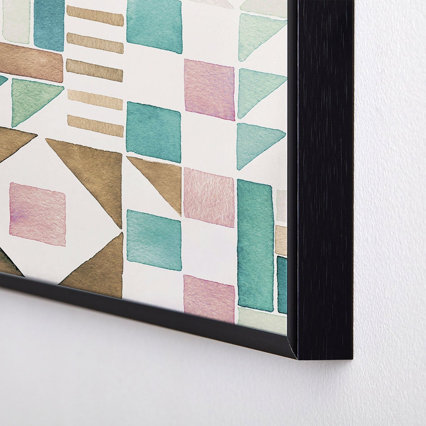 Ninola Design Charming Nostalgia Geometric Tiles Patchwork Aqua Pink Gold Square Metal Framed Art Print