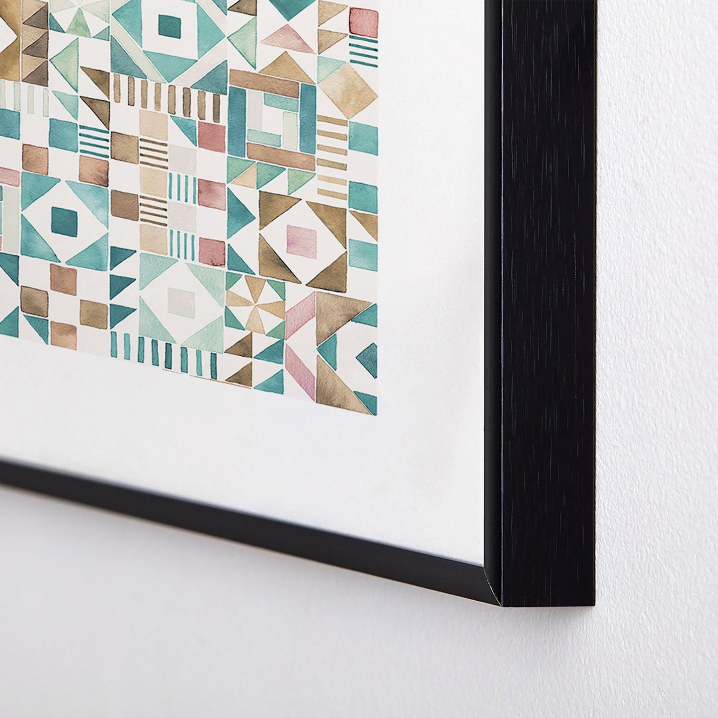 Ninola Design Charming Nostalgia Geometric Tiles Patchwork Aqua Pink Gold Metal Framed Art Print