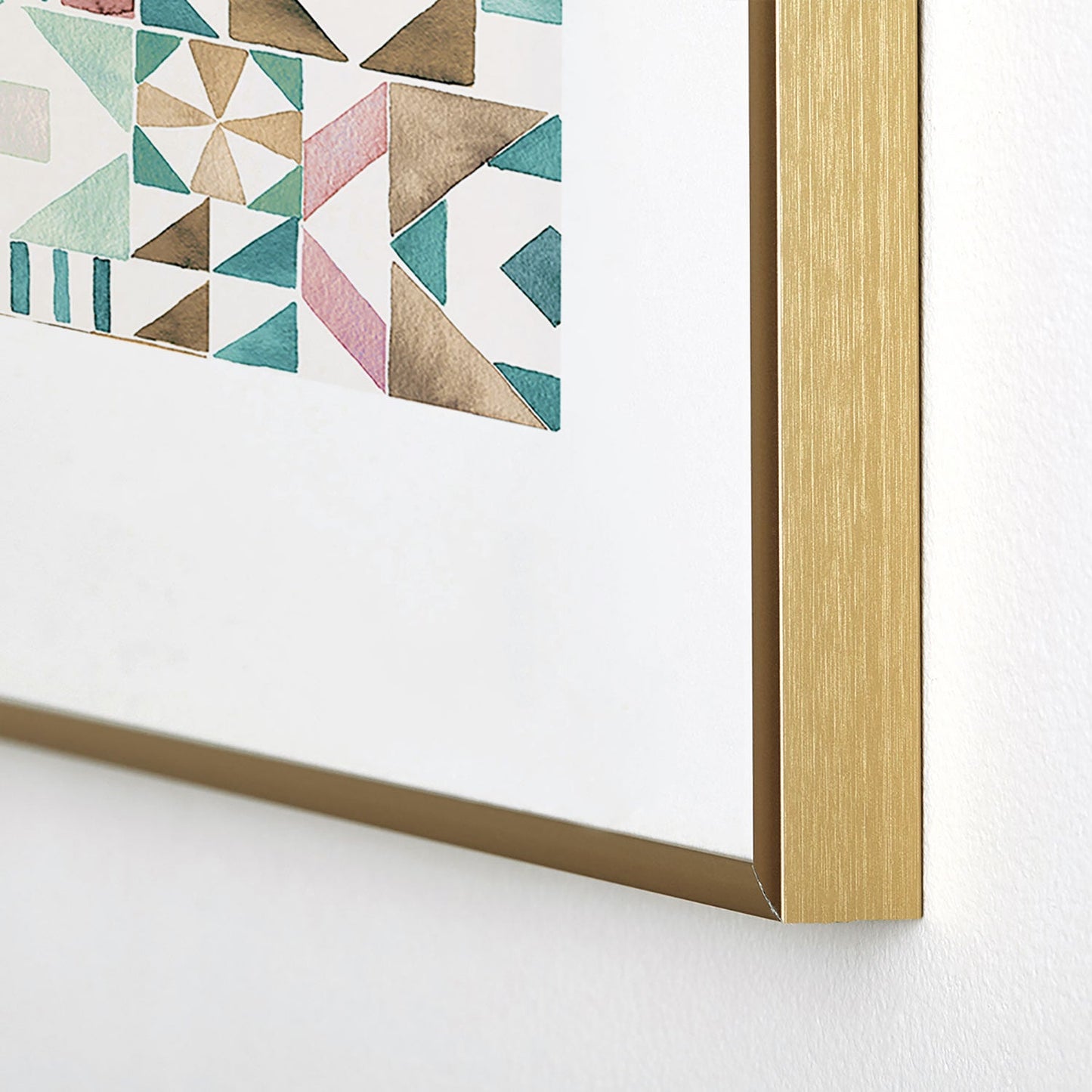 Ninola Design Charming Nostalgia Geometric Tiles Patchwork Aqua Pink Gold Metal Framed Art Print