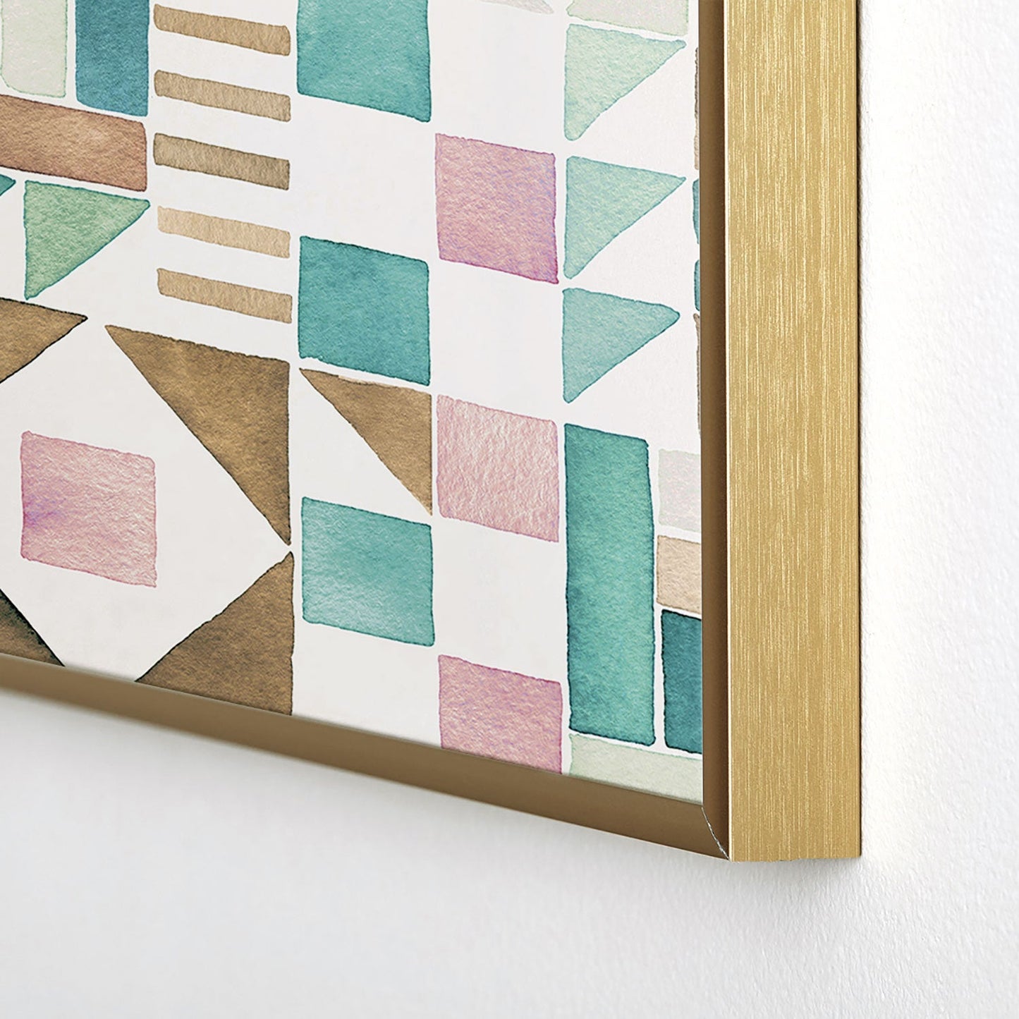 Ninola Design Charming Nostalgia Geometric Tiles Patchwork Aqua Pink Gold Square Metal Framed Art Print