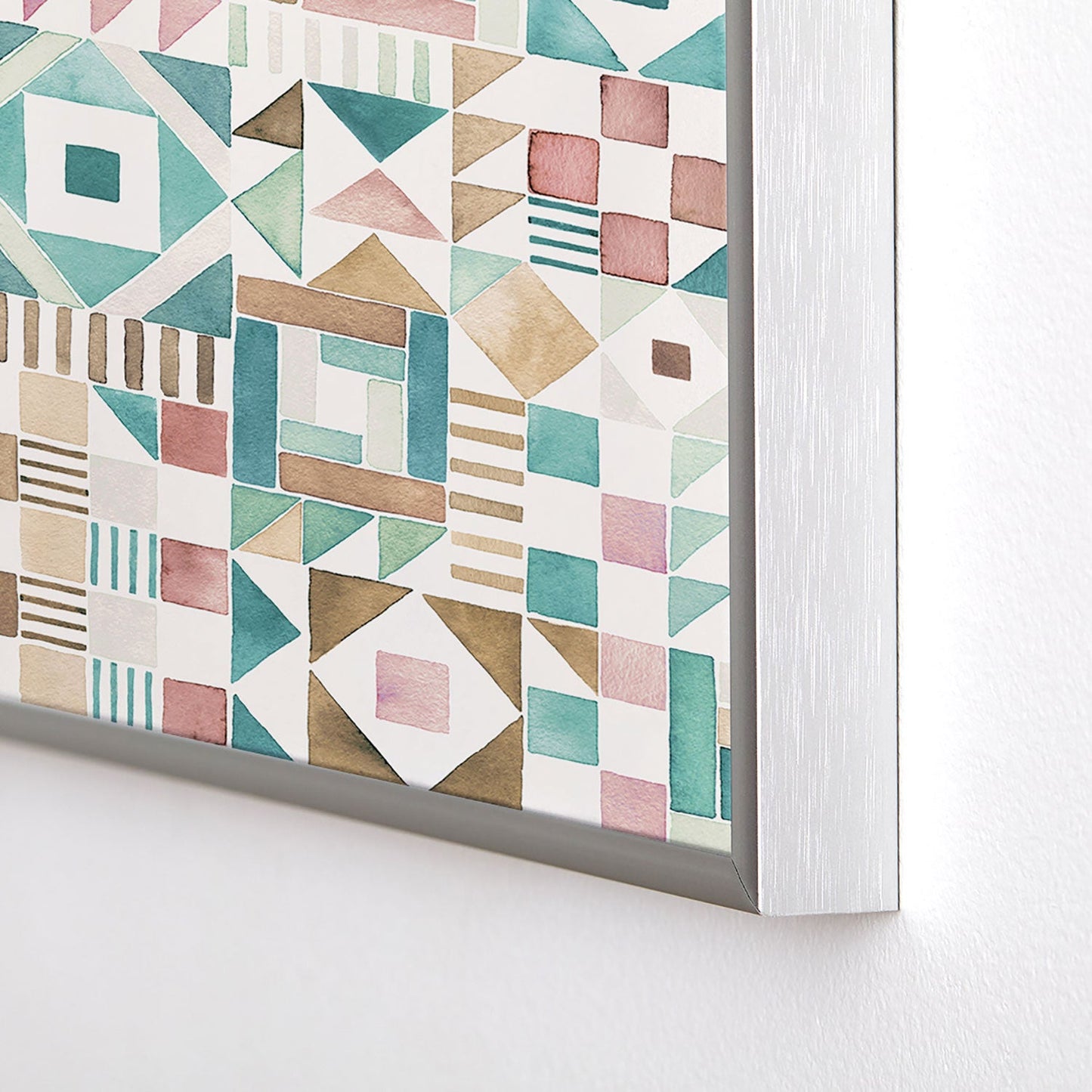 Ninola Design Charming Nostalgia Geometric Tiles Patchwork Aqua Pink Gold Square Metal Framed Art Print
