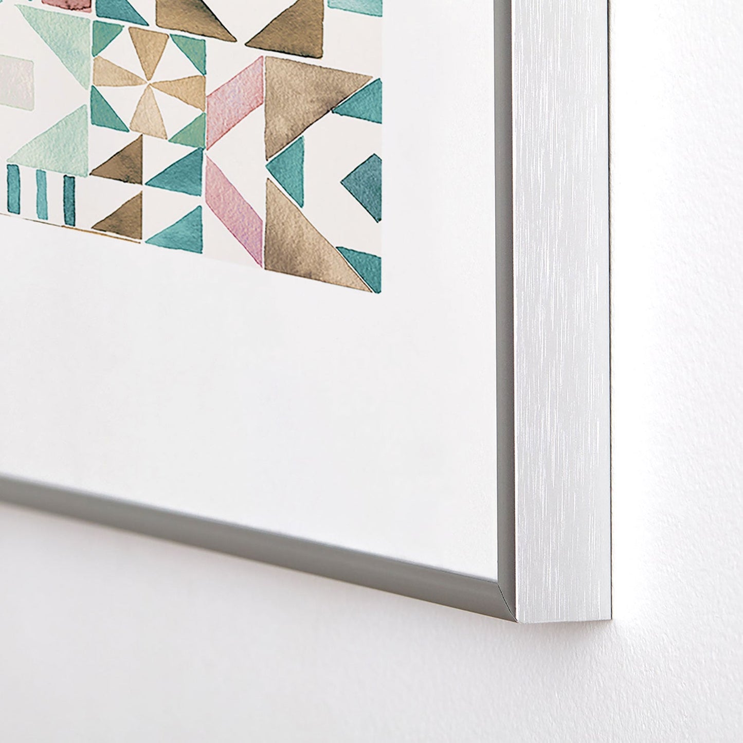 Ninola Design Charming Nostalgia Geometric Tiles Patchwork Aqua Pink Gold Metal Framed Art Print