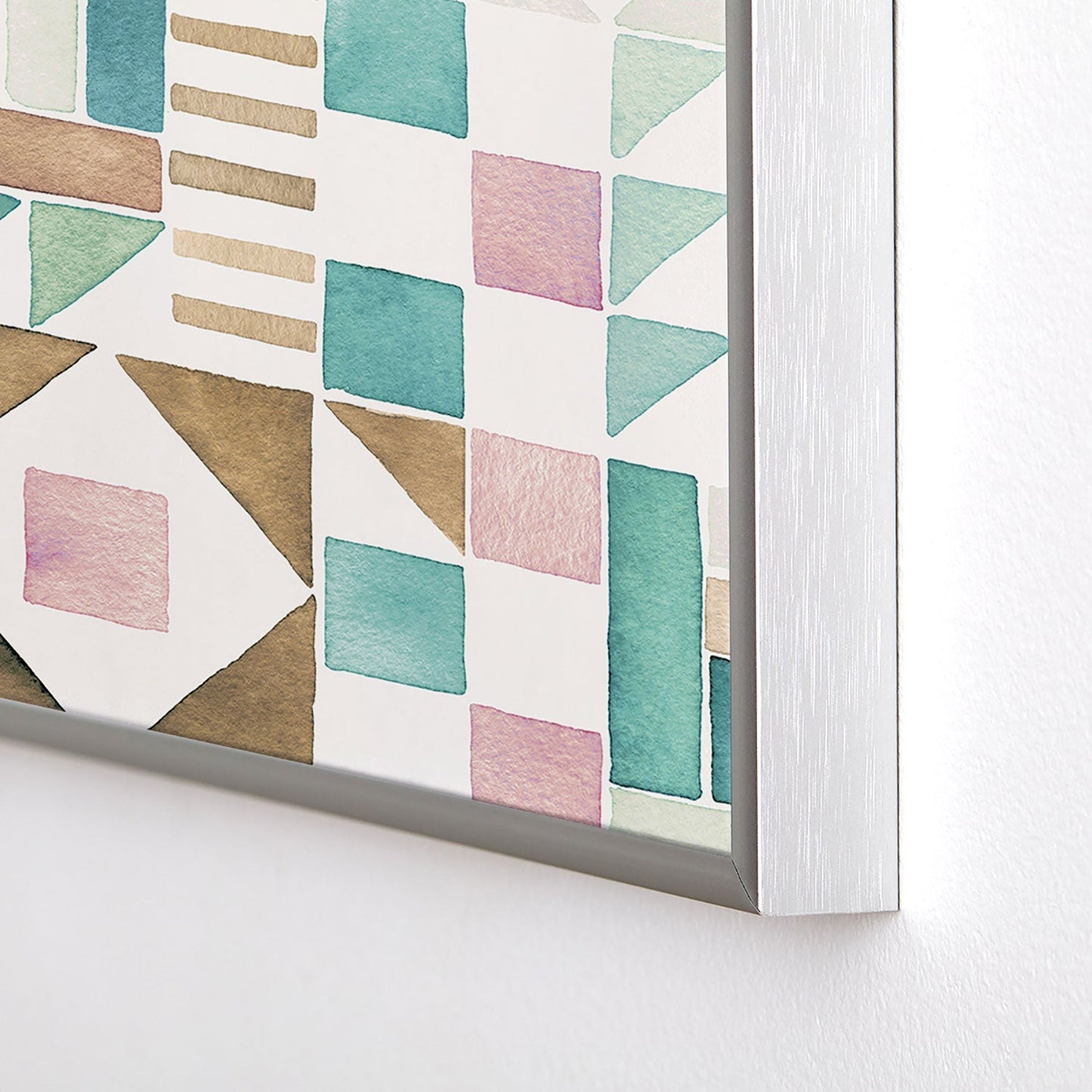 Ninola Design Charming Nostalgia Geometric Tiles Patchwork Aqua Pink Gold Square Metal Framed Art Print