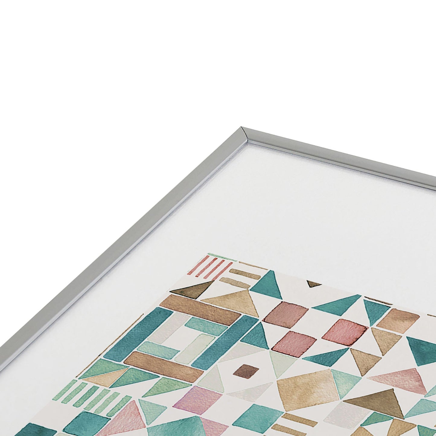 Ninola Design Charming Nostalgia Geometric Tiles Patchwork Aqua Pink Gold Metal Framed Art Print