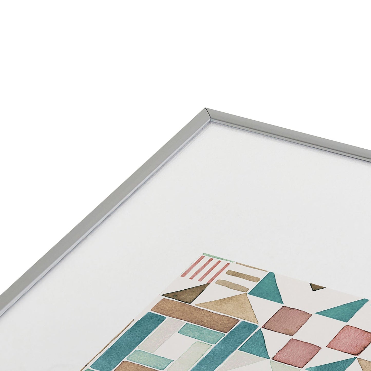 Ninola Design Charming Nostalgia Geometric Tiles Patchwork Aqua Pink Gold Metal Framed Art Print