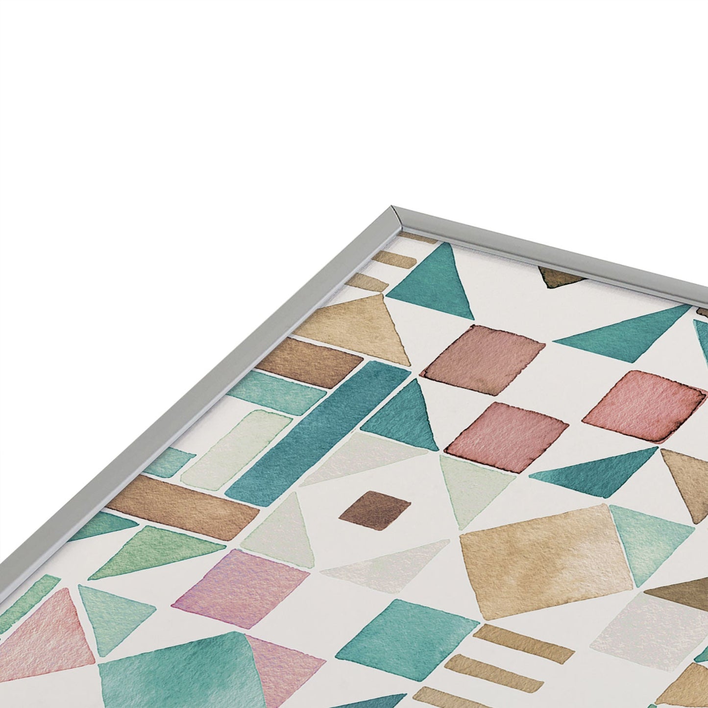 Ninola Design Charming Nostalgia Geometric Tiles Patchwork Aqua Pink Gold Square Metal Framed Art Print
