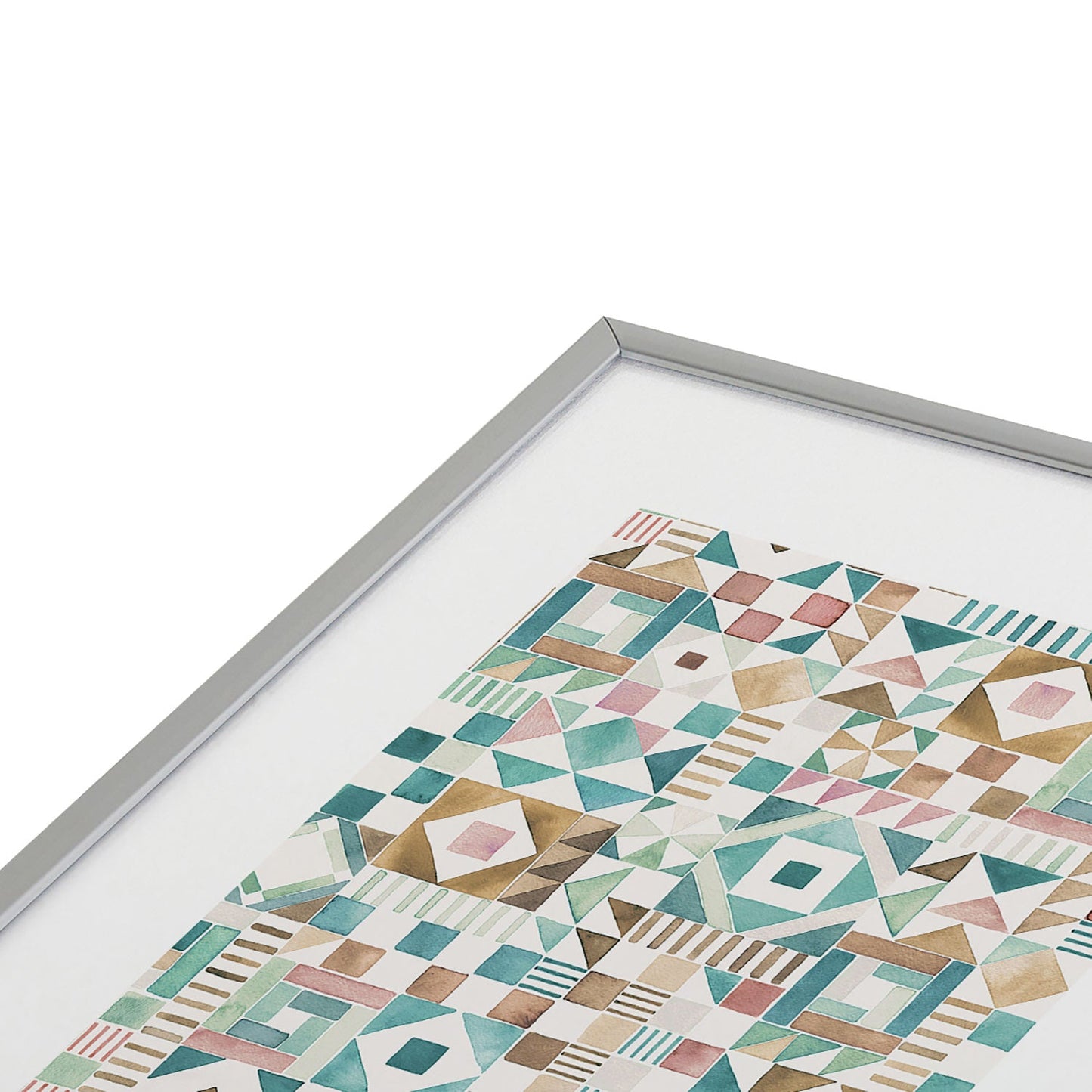 Ninola Design Charming Nostalgia Geometric Tiles Patchwork Aqua Pink Gold Metal Framed Art Print