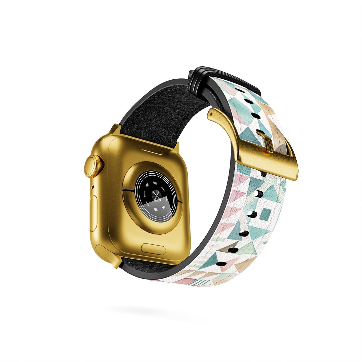 Ninola Design Charming Nostalgia Geometric Tiles Patchwork Aqua Pink Gold Apple Watch Band