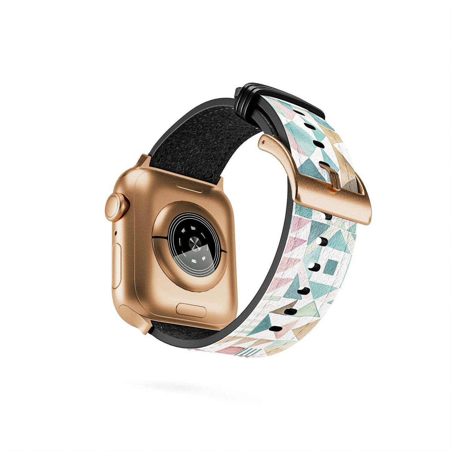 Ninola Design Charming Nostalgia Geometric Tiles Patchwork Aqua Pink Gold Apple Watch Band