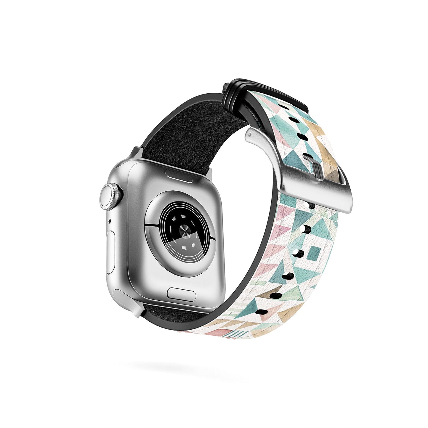 Ninola Design Charming Nostalgia Geometric Tiles Patchwork Aqua Pink Gold Apple Watch Band