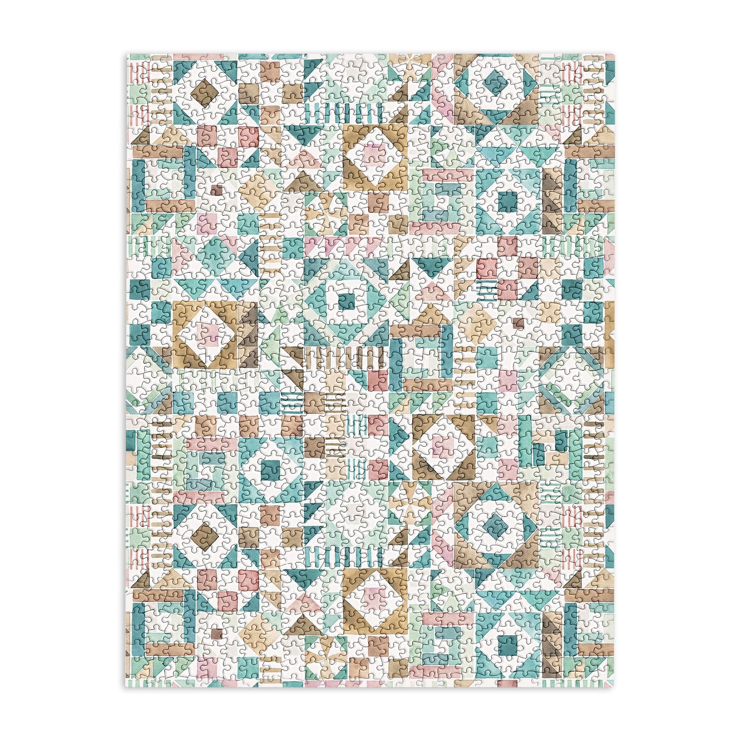 Ninola Design Charming Nostalgia Geometric Tiles Patchwork Aqua Pink Gold Puzzle