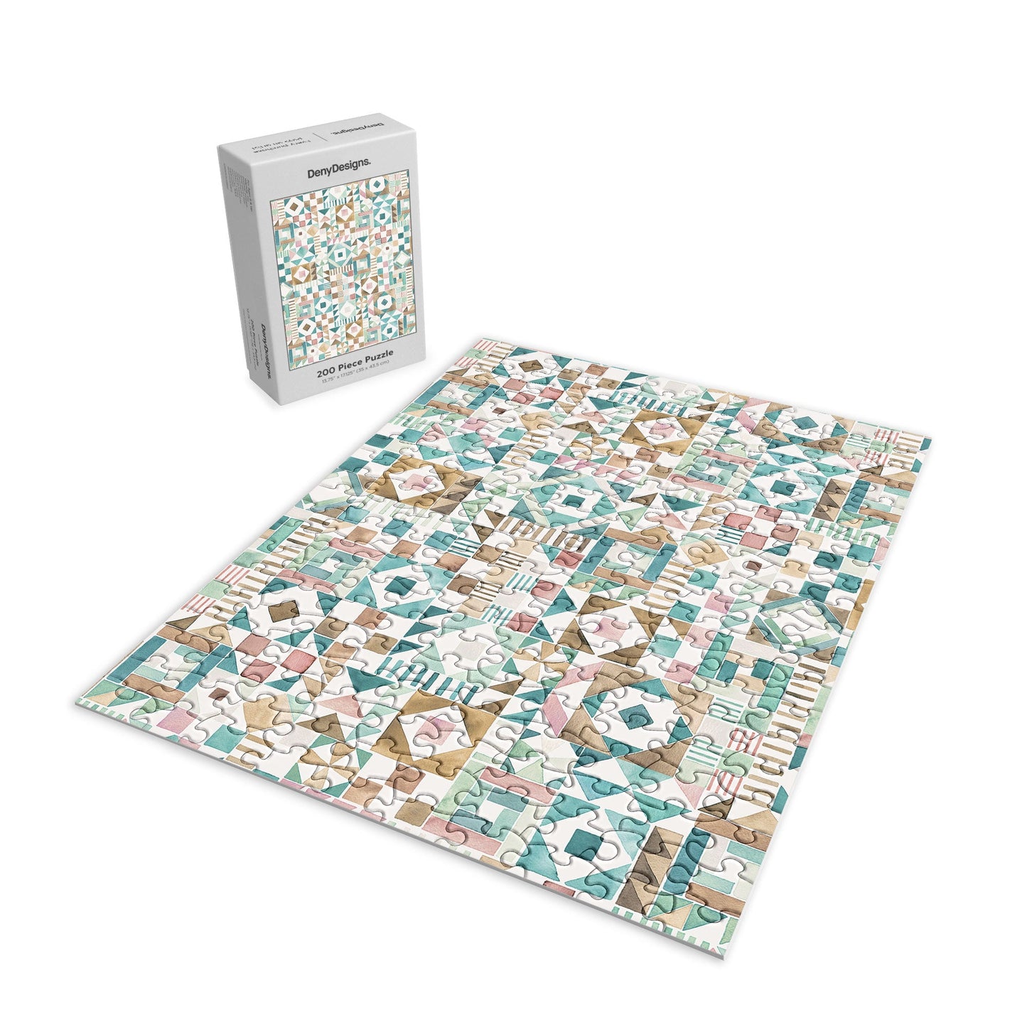 Ninola Design Charming Nostalgia Geometric Tiles Patchwork Aqua Pink Gold Puzzle
