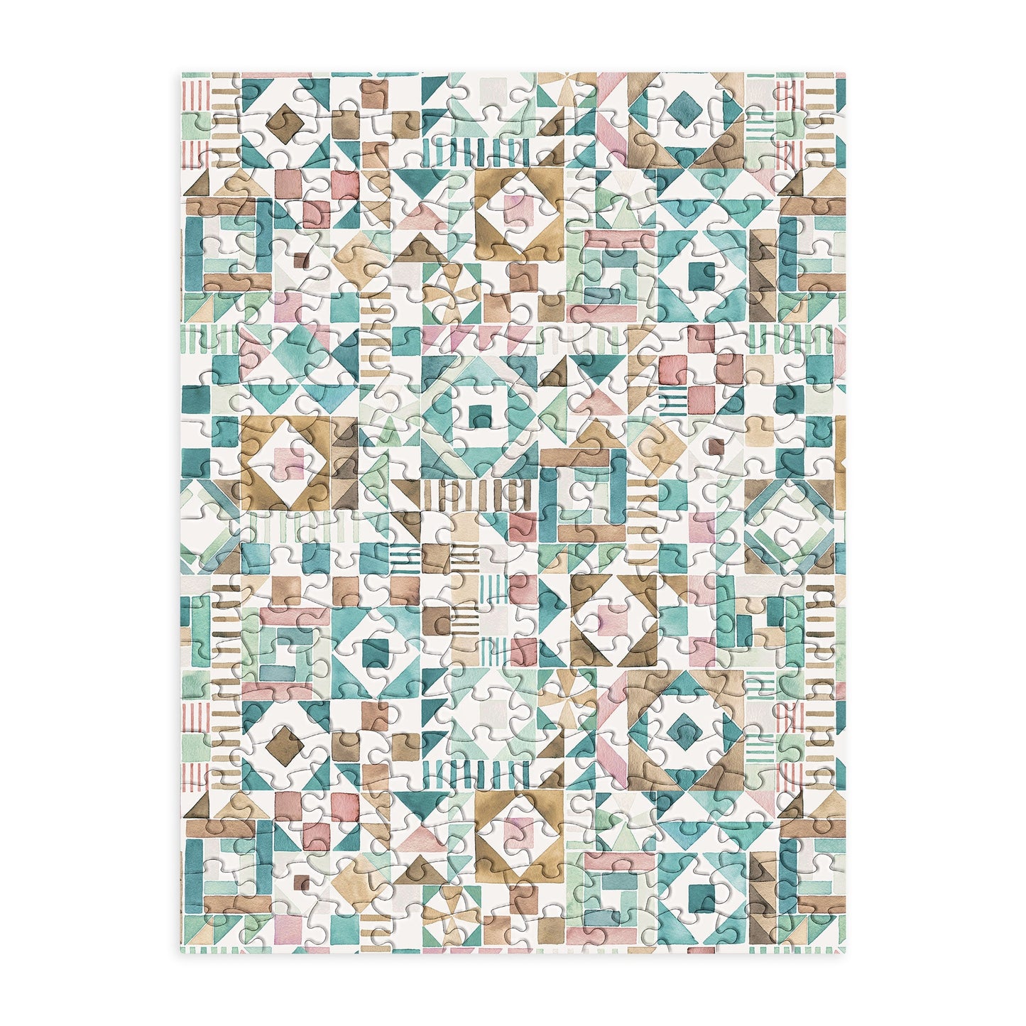 Ninola Design Charming Nostalgia Geometric Tiles Patchwork Aqua Pink Gold Puzzle