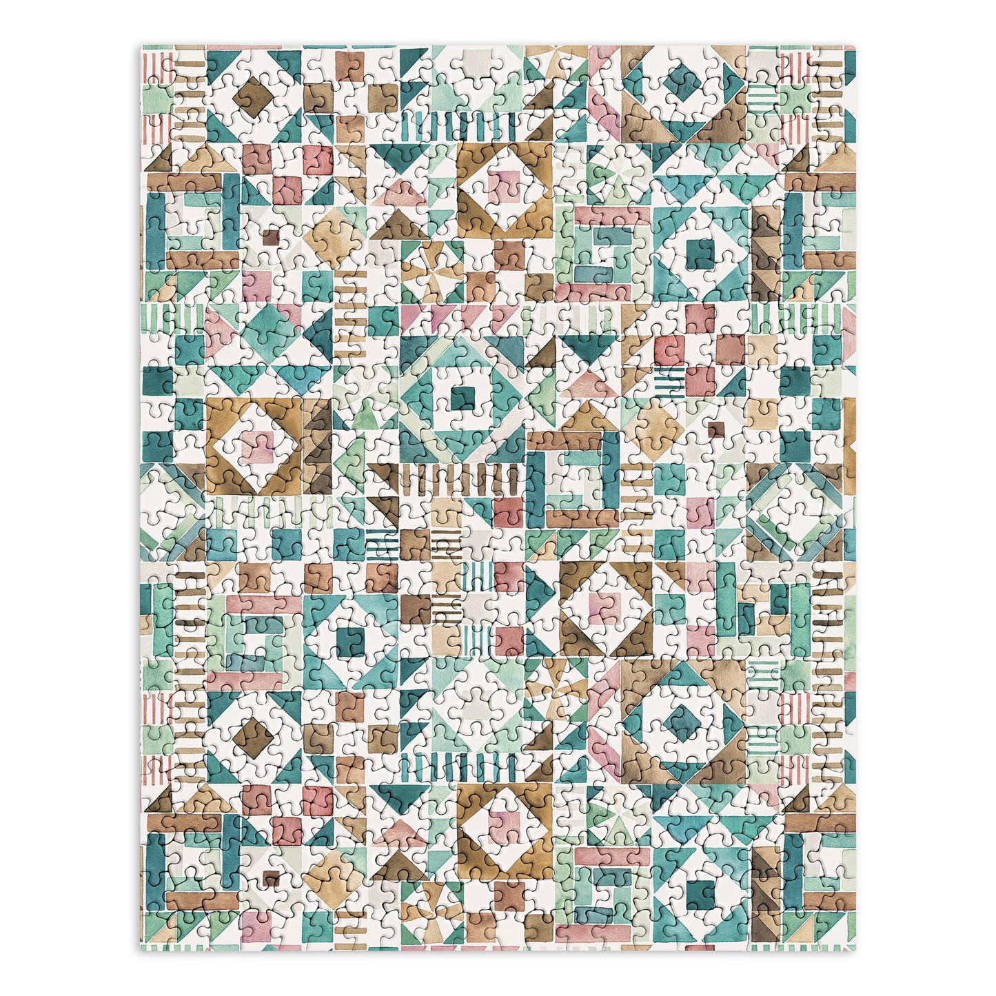 Ninola Design Charming Nostalgia Geometric Tiles Patchwork Aqua Pink Gold Puzzle