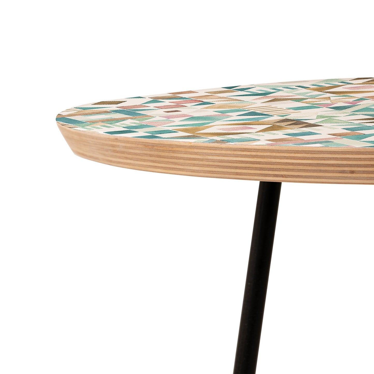 Ninola Design Charming Nostalgia Geometric Tiles Patchwork Aqua Pink Gold Round Side Table