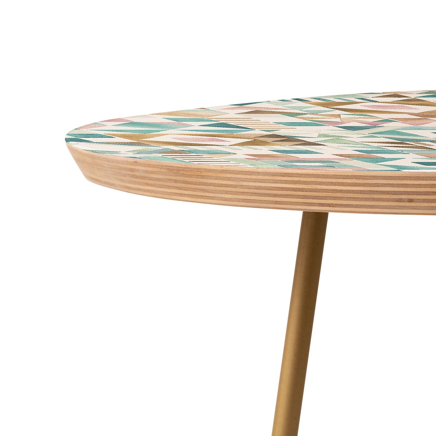 Ninola Design Charming Nostalgia Geometric Tiles Patchwork Aqua Pink Gold Round Side Table