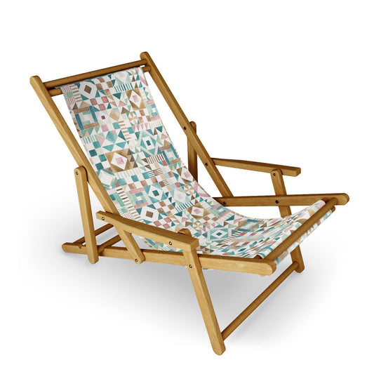Ninola Design Charming Nostalgia Geometric Tiles Patchwork Aqua Pink Gold Sling Chair
