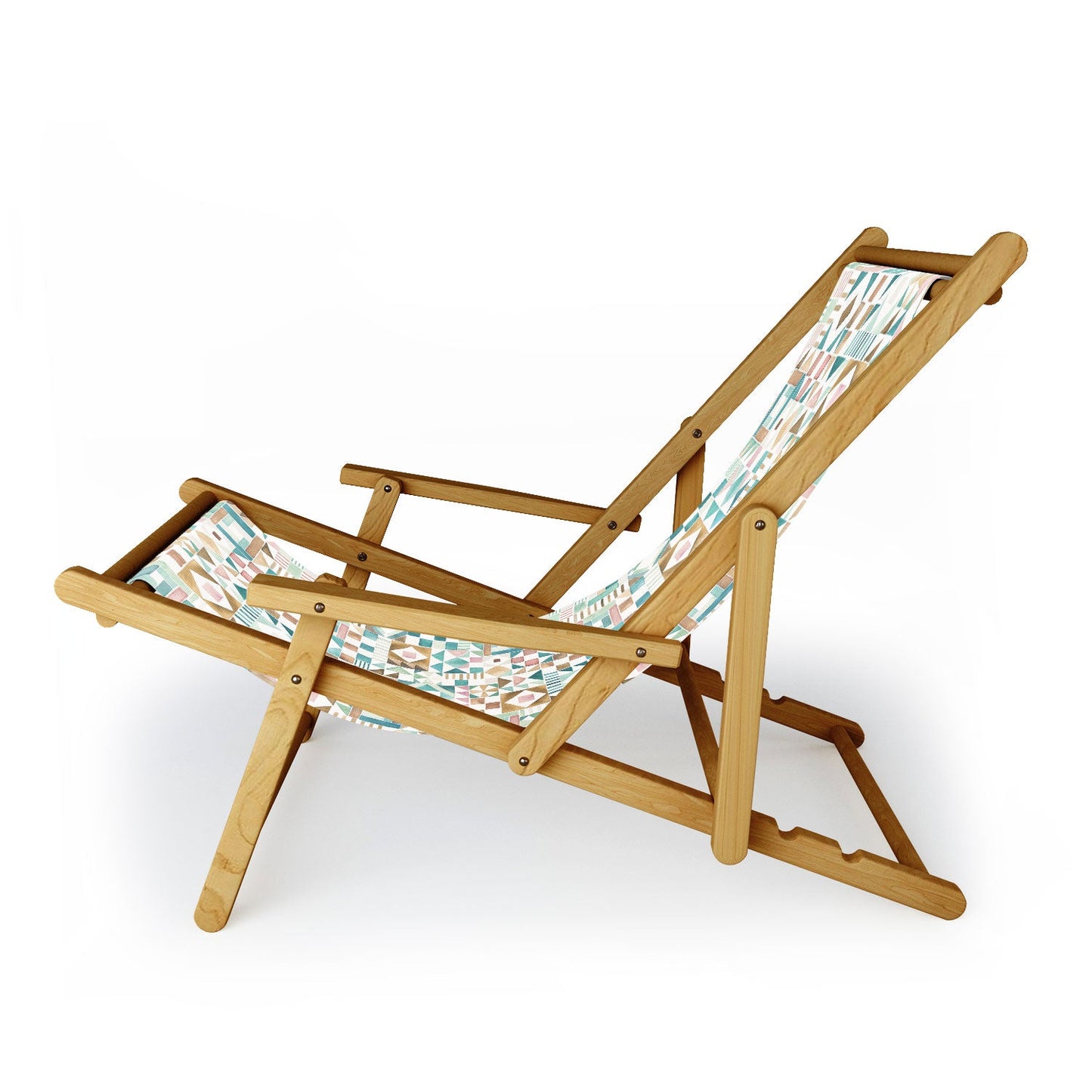 Ninola Design Charming Nostalgia Geometric Tiles Patchwork Aqua Pink Gold Sling Chair