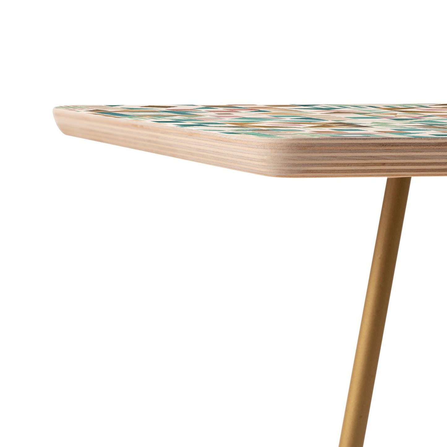 Ninola Design Charming Nostalgia Geometric Tiles Patchwork Aqua Pink Gold Side Table