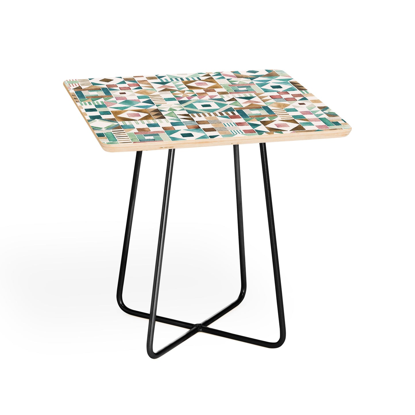Ninola Design Charming Nostalgia Geometric Tiles Patchwork Aqua Pink Gold Side Table
